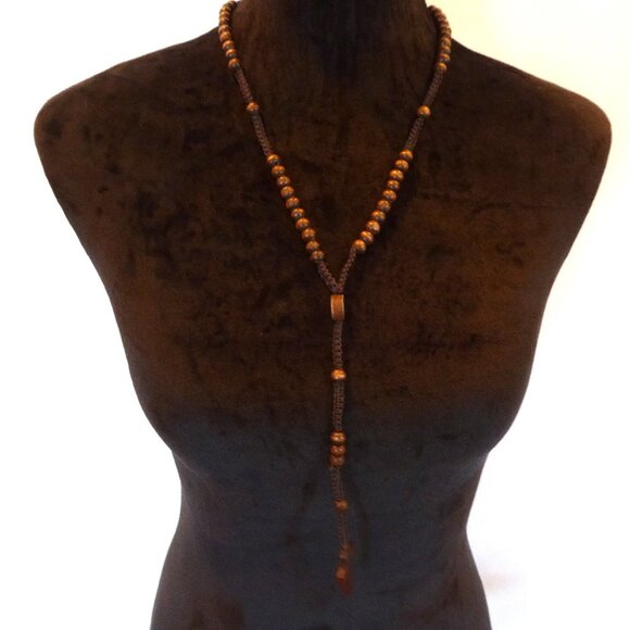 VINTAGE OUR LADY OF GUADALUPE 18” WOOD CRUCIFIX MACRAME BROWN CORD ROSARY - Picture 11 of 12